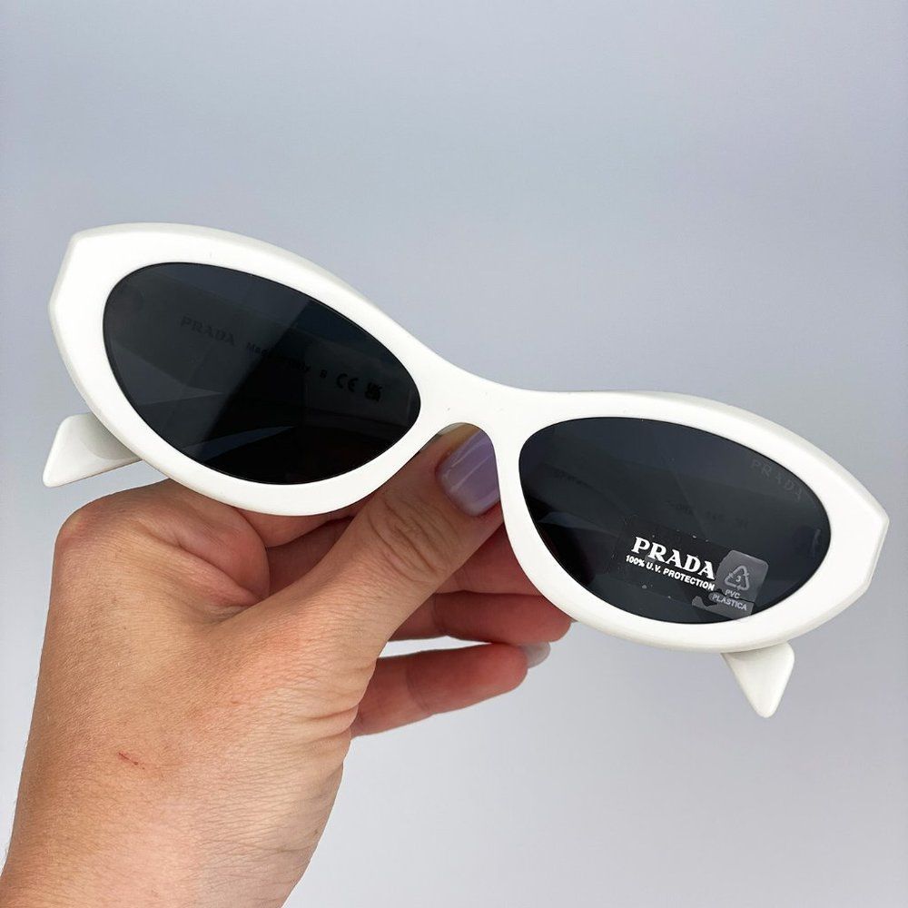 Prada PR26ZS 17K08Z Sunglasses Talc White Dark Grey Oval Women - Picture 7 of 15